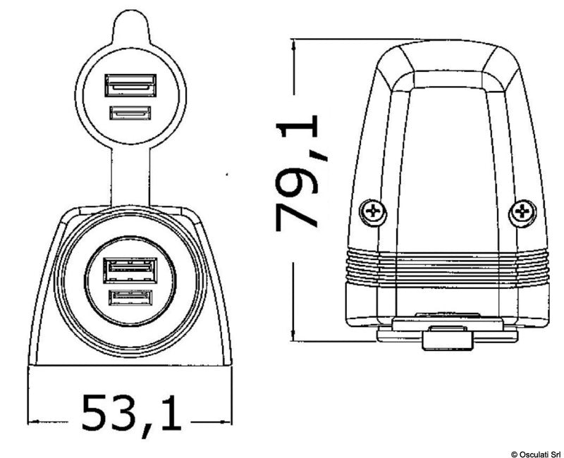 USB-A + USB-C socket with housing - foto originale Osculati Srl