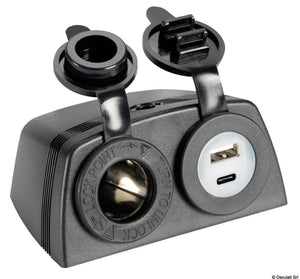 Lighter + USB-A + USB-C socket with housing - foto originale Osculati Srl