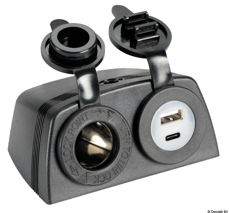Lighter + USB-A + USB-C socket with housing - foto originale Osculati Srl