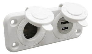 Lighter socket + USB-A + USB-C white - foto originale Osculati Srl
