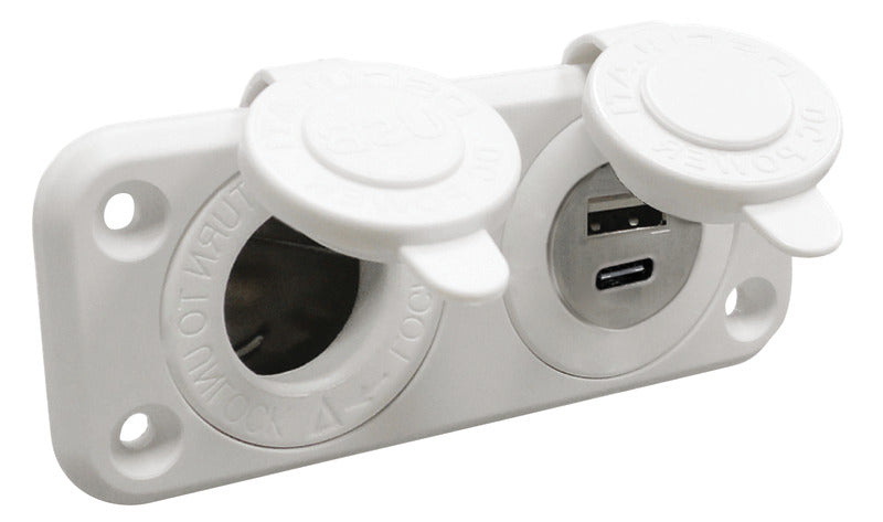 Lighter socket + USB-A + USB-C white - foto originale Osculati Srl