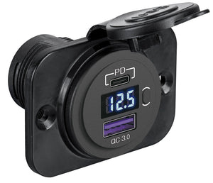 Digital voltmeter + dual USB plug Type A+C - foto originale Osculati Srl