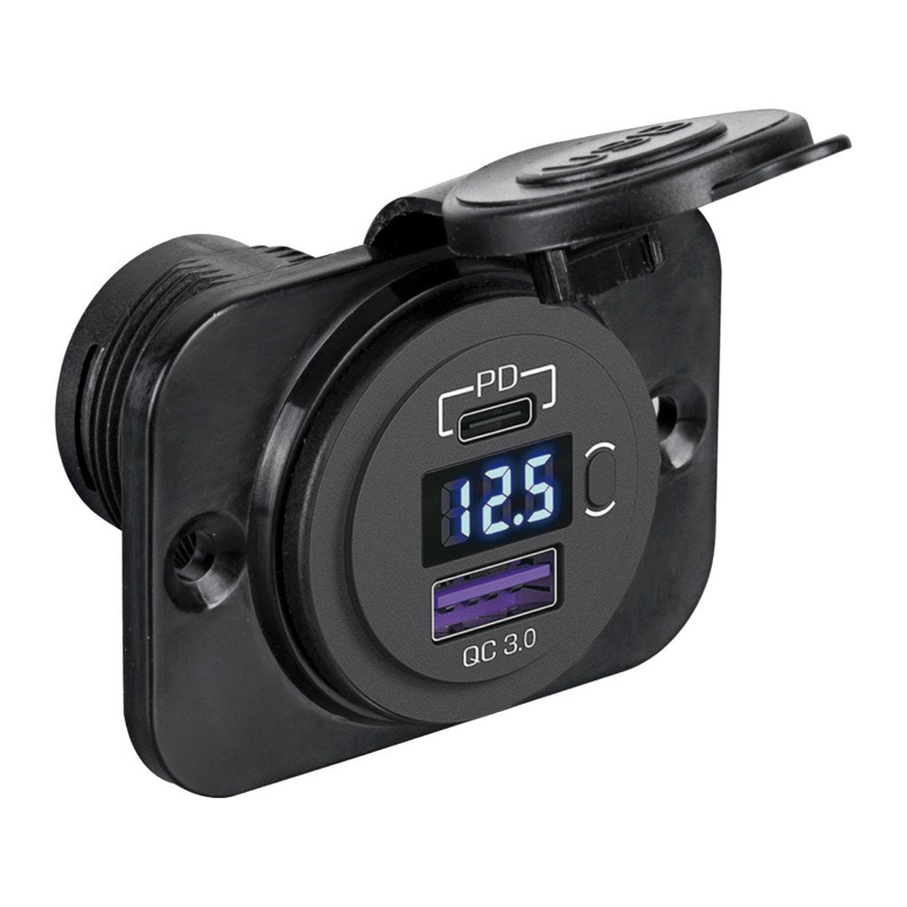 Digital voltmeter + dual USB plug Type A+C - foto originale Osculati Srl