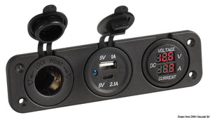 Digital voltmeter and ammeter 12V USB-A + USB-C - foto originale Osculati Srl