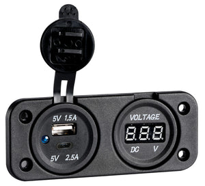 Digital recess voltmeter + double USB A-C - foto originale Osculati Srl