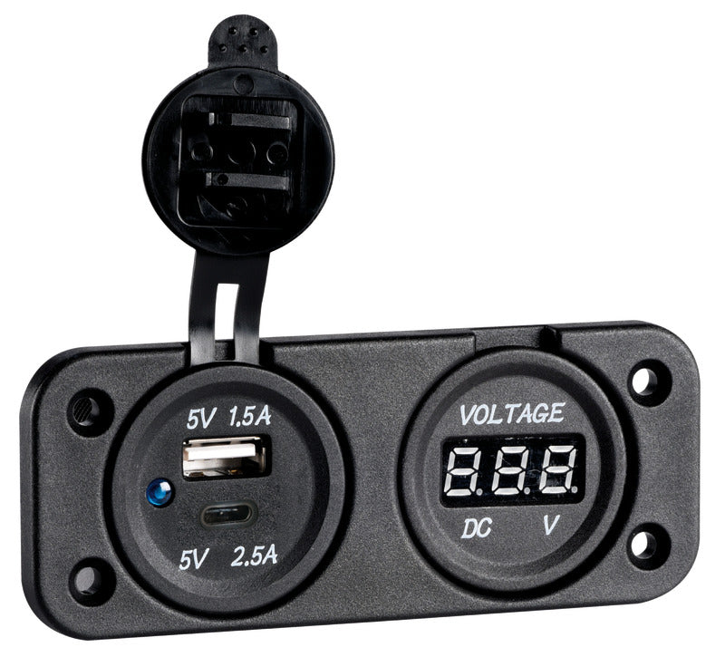 Digital recess voltmeter + double USB A-C - foto originale Osculati Srl