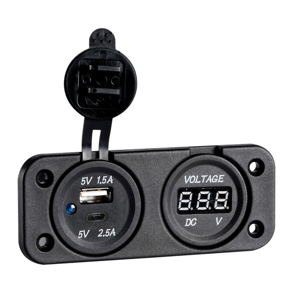 Digital recess voltmeter + double USB A-C - foto originale Osculati Srl