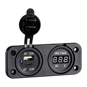 Digital recess voltmeter + double USB A-C - foto originale Osculati Srl