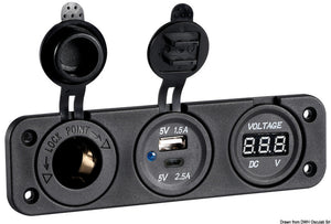 Digital voltmeter + power outlet - foto originale Osculati Srl
