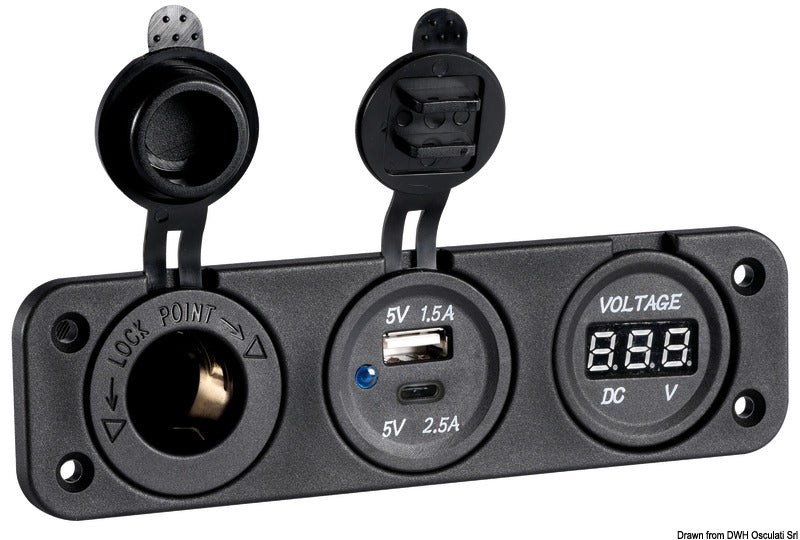 Digital voltmeter + power outlet - foto originale Osculati Srl