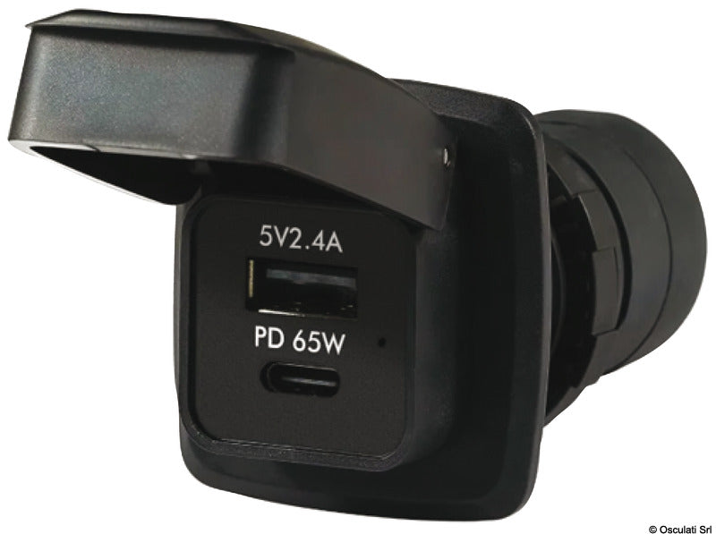 Waterproof USB-A + USB+C PD65W outlet - foto originale Osculati Srl