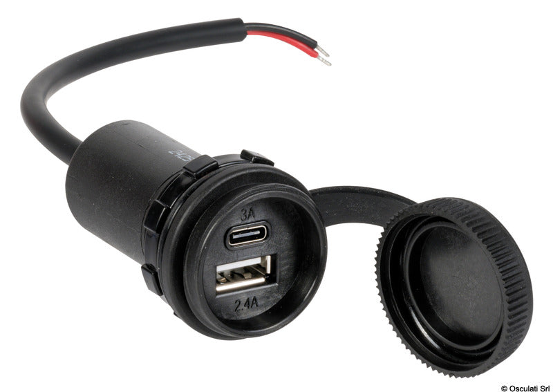 Waterproof USB-A + USB+C outlet w/cap - foto originale Osculati Srl
