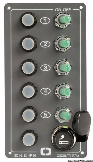 Elite control panel 5 switches + lighter plug - foto originale Osculati Srl
