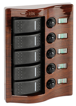 Control panel 5 flush rocker switches mahogany - foto originale Osculati Srl