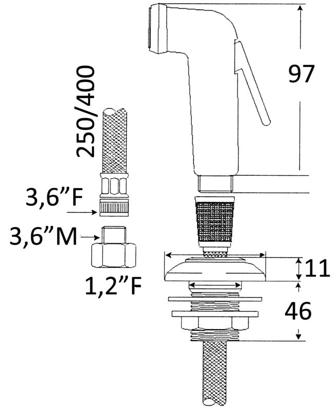 Utility handheld shower PVC hose 4 m Deck support - foto originale Osculati Srl