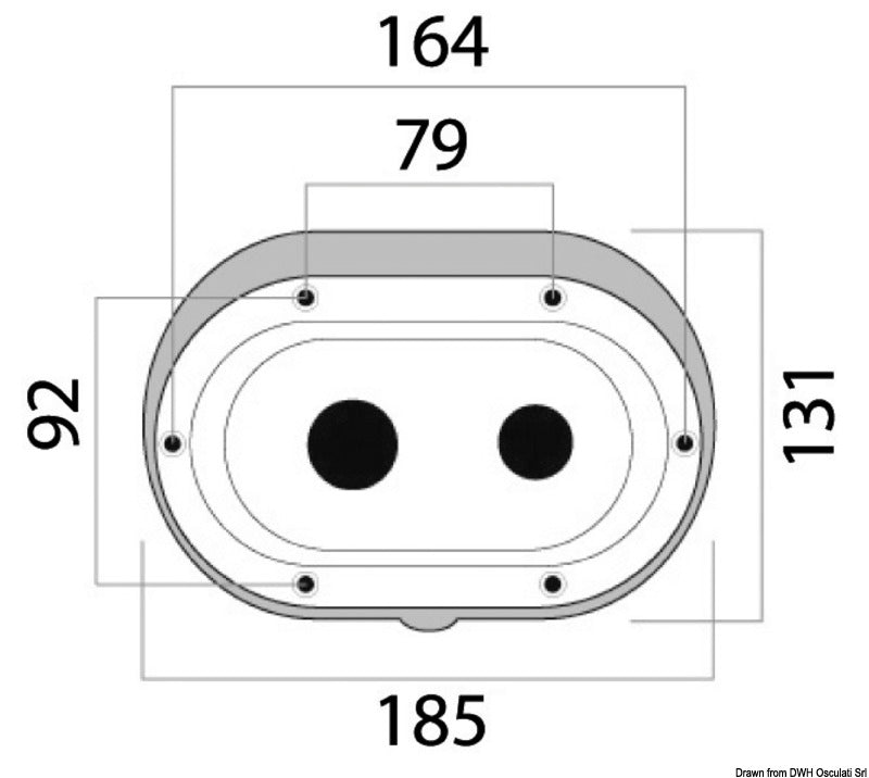 Oval shower enclosure + door rear outlet 185x131 - foto originale Osculati Srl