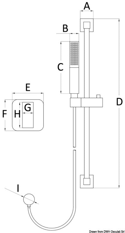 Square shower rail w/water tap V.2 with grey PVC - foto originale Osculati Srl
