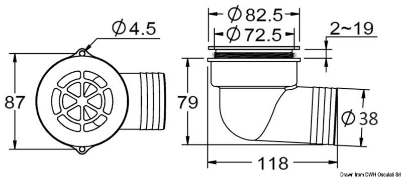 90° cockpit drain with w/check valve ø 1.5" - foto originale Osculati Srl
