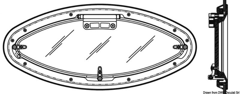 BOMAR Flagship elliptical hatch 209 x 468 mm - foto originale Osculati Srl