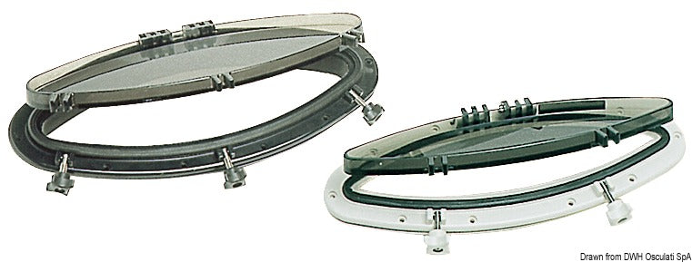 BOMAR elliptic black portlight 203 x 470 mm - foto originale Osculati Srl