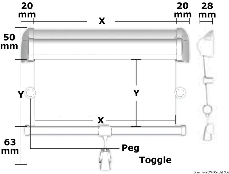 Oceanair Hatch Shade roller blind 556 x 600 W - foto originale Osculati Srl