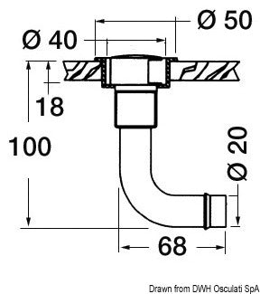 Fuel vent chromed brass elbow 90° left 16 mm - foto originale Osculati Srl