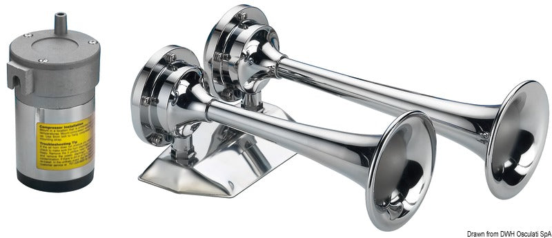 Chromed trumpet w/2 horns 12 V - foto originale Osculati Srl