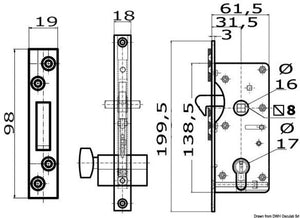 Yale-type external lock 16/38 mm w/projecting hook - foto originale Osculati Srl