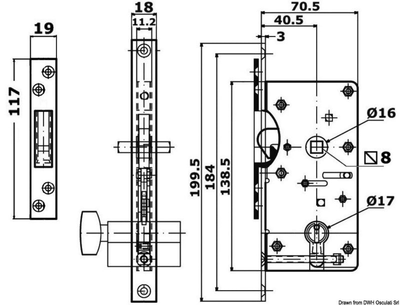 Yale-type external lock 16/38 mm w/flush hooking - foto originale Osculati Srl