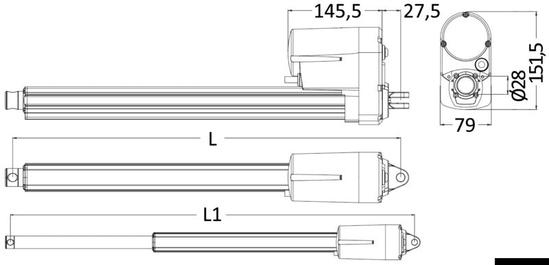 TiMotion MA2 linear electric actuator 950/1550mm 12V 400kg - foto originale Osculati Srl