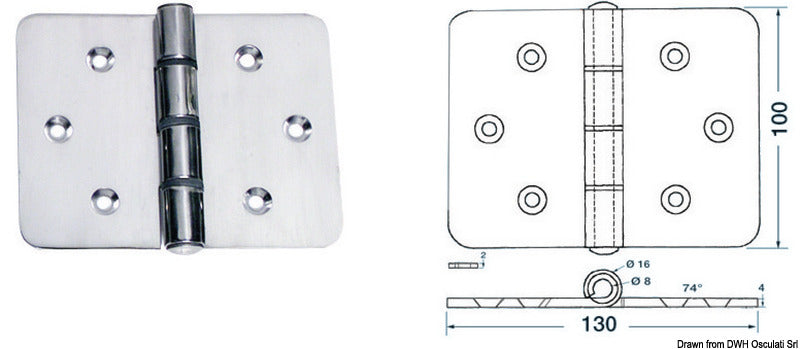 Large hinge 130x100 mm - foto originale Osculati Srl