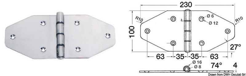 Large hinge 230x100 mm - foto originale Osculati Srl