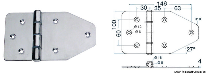 Large hinge 180x100 mm - foto originale Osculati Srl