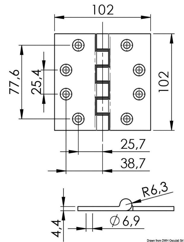 SS hinge 102 x 102 x 4 mm - foto originale Osculati Srl