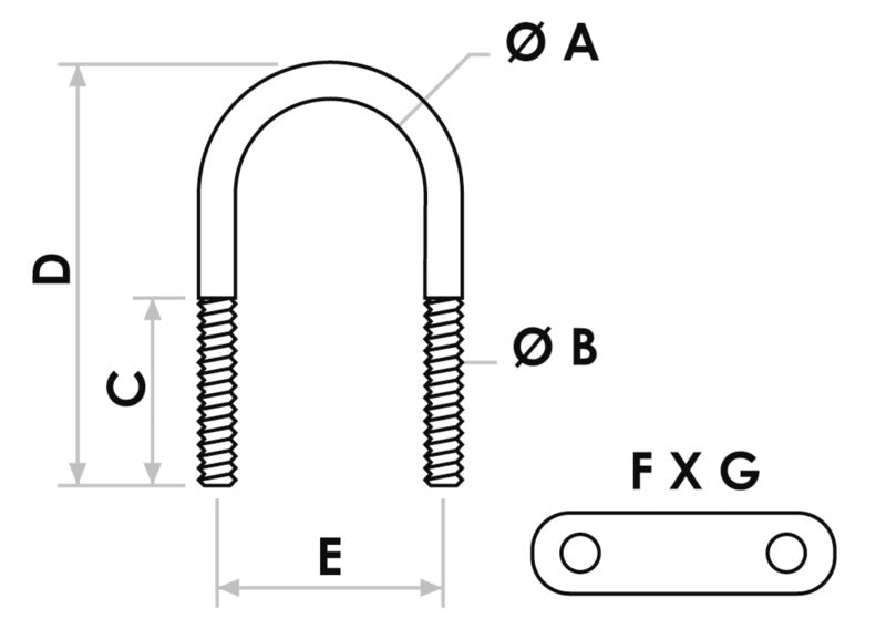 U-bolt AISI316 135mm w/two plates 70x20 mm (pack of 5) - foto originale Osculati Srl