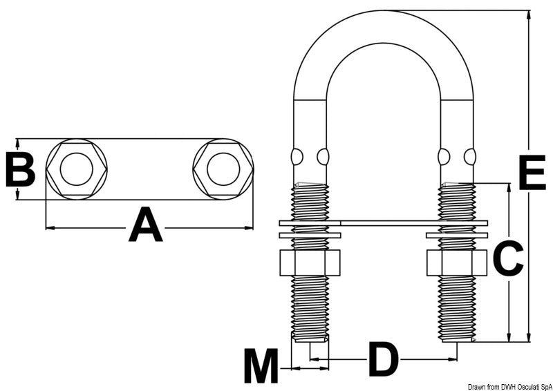 SS U-bolt w/rod 90mm x M10 mm (pack of 10) - foto originale Osculati Srl