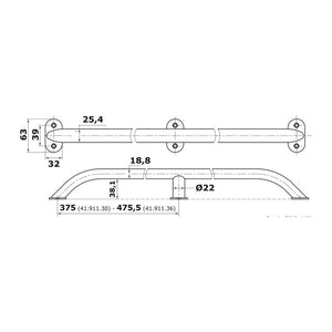 Oval pipe handrail AISI316 19x25 mm 915 mm - foto originale Osculati Srl