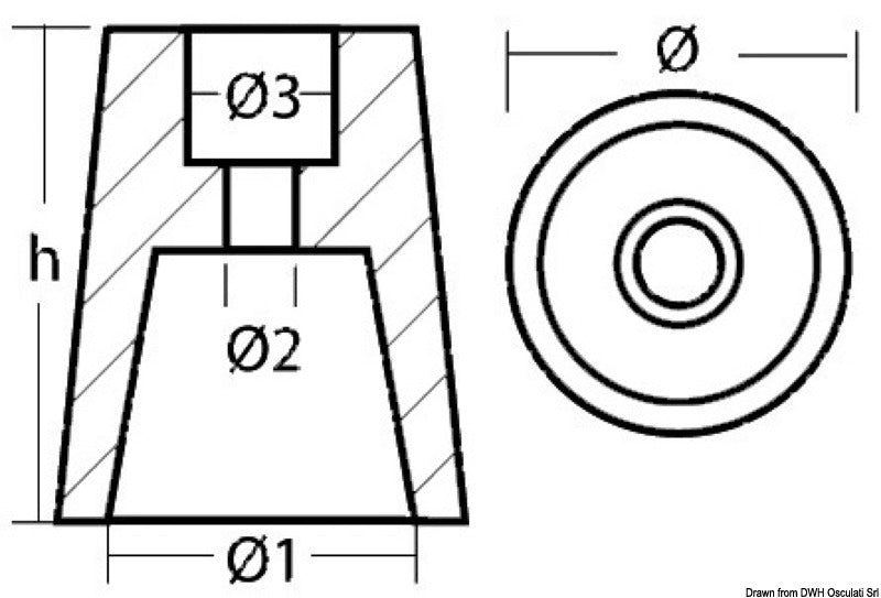 Tecnoseal Radice axis line aluminium anode Ø 51 mm - foto originale Osculati Srl
