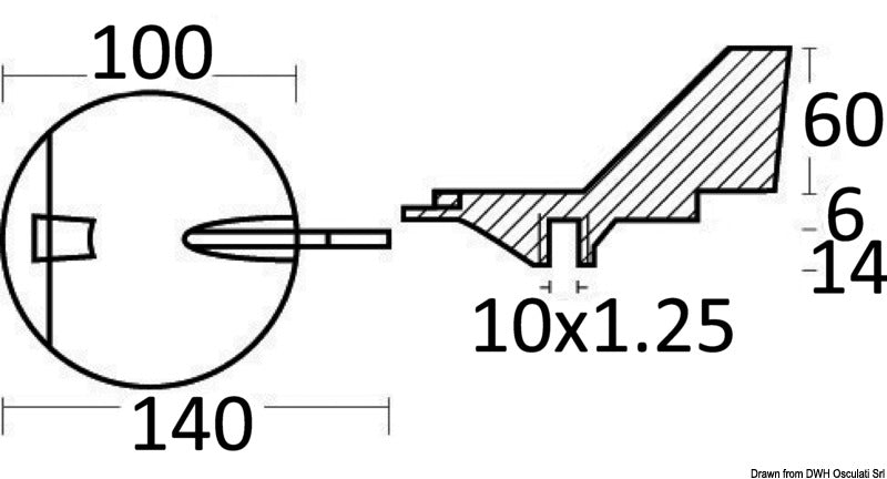 Tecnoseal Zinc fin anode counter-rotating left 100/220 HP - foto originale Osculati Srl