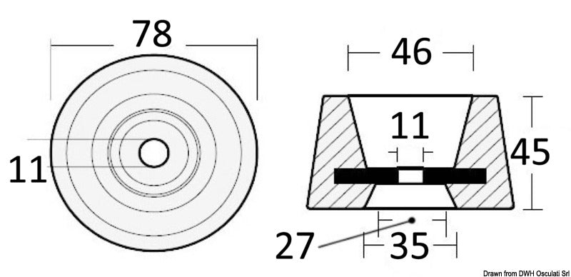 Tecnoseal Aluminium circular anode single-bolt mounting - foto originale Osculati Srl