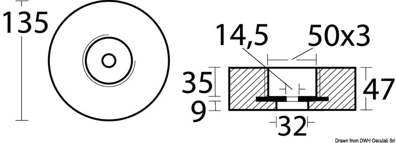 Tecnoseal Hidden mounting aluminium anode Ø 135 mm - foto originale Osculati Srl