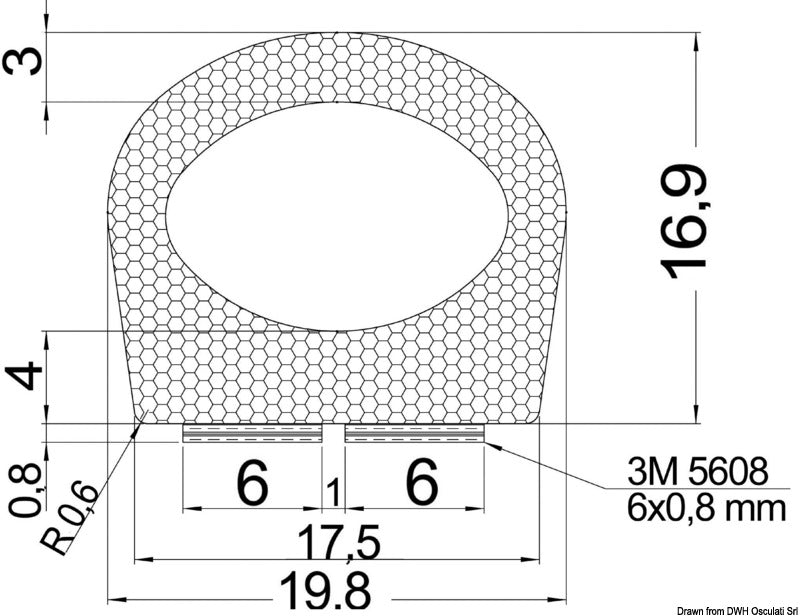 Self-adhesive EPDM black profile 17.5x16.9 mm (pack of 25) - foto originale Osculati Srl