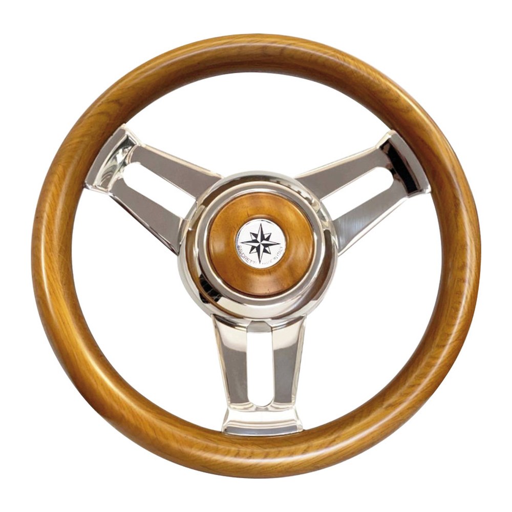 Teak steering wheel w/SS spikes Ø 350mm - foto originale Osculati Srl