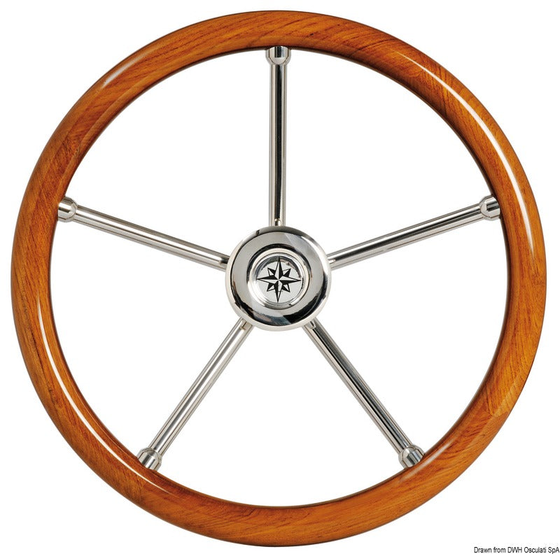 Steering wheel w/ teak outer ring 350 mm - foto originale Osculati Srl
