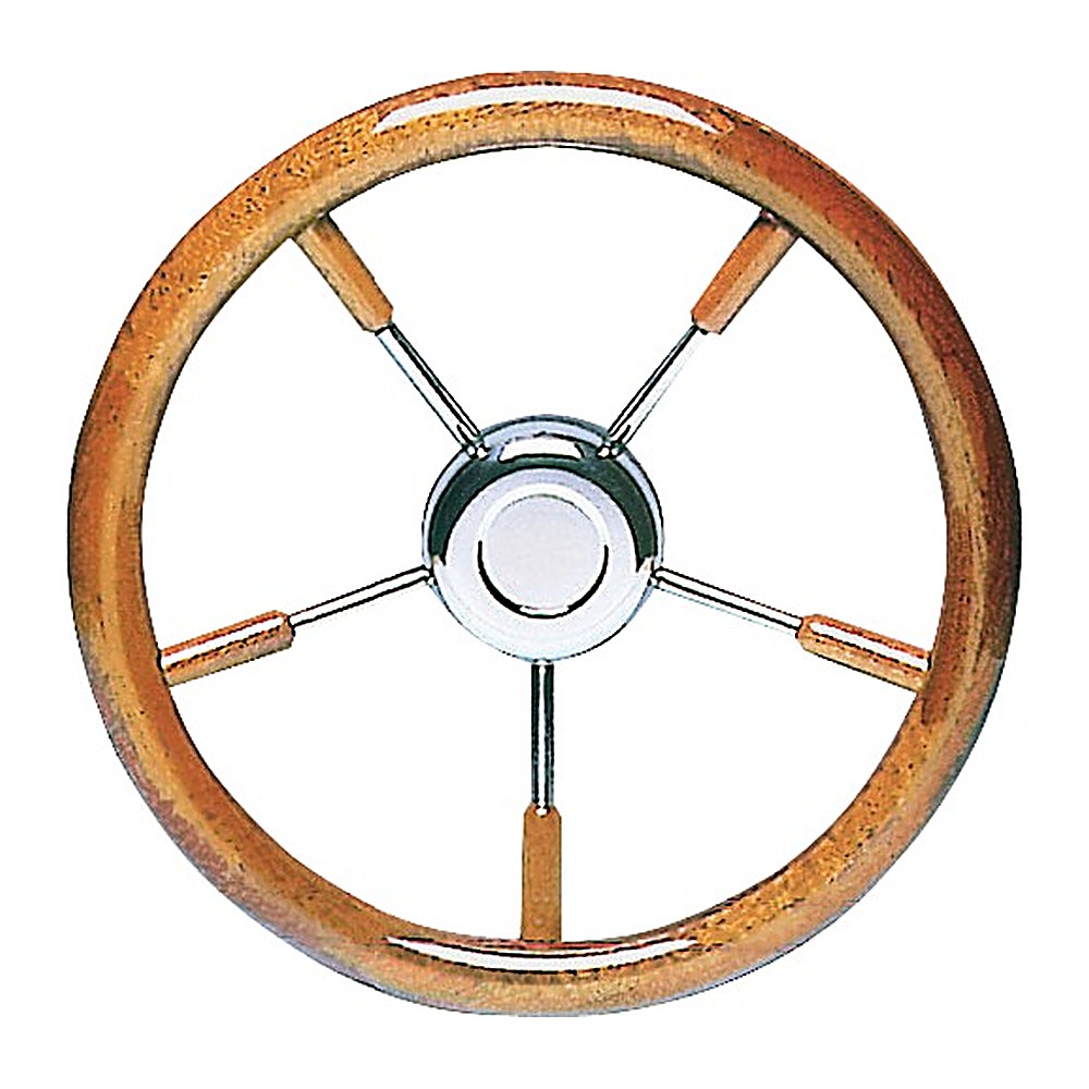 SS steering wheel w/ mahogany outer ring 350 mm - foto originale Osculati Srl
