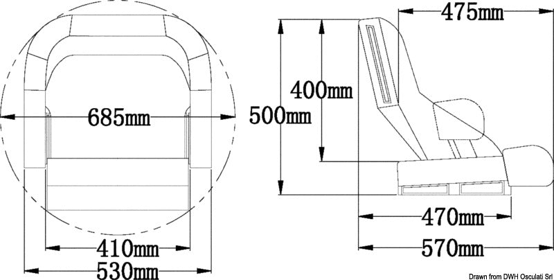 Ergonomic padded seat w/H52R Flip UP to be padded - foto originale Osculati Srl