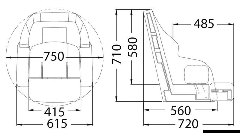 Padded seat with Flip UP RS56 to be lined - foto originale Osculati Srl