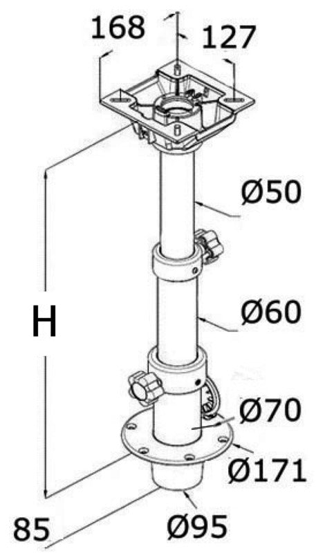 Removable 3 stage table pedestal m-gas spring - foto originale Osculati Srl