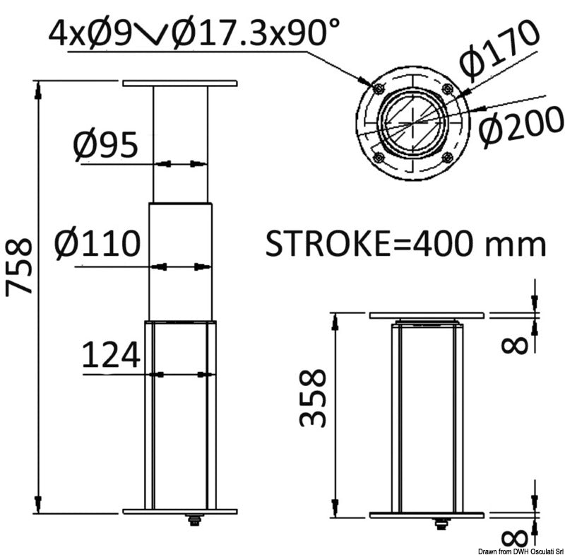 Noval Round aluminum pedestal 3-heights 24V - foto originale Osculati Srl