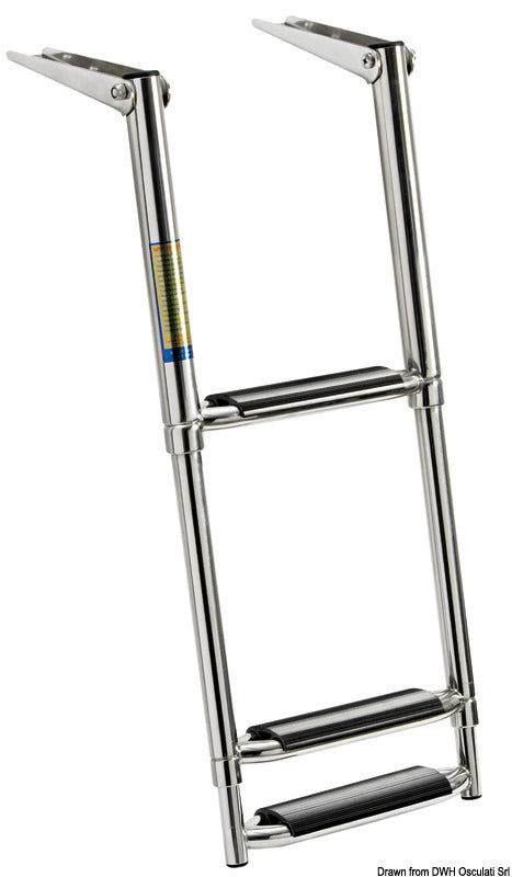 Telescopic large ladder AISI316 black 3 steps - foto originale Osculati Srl